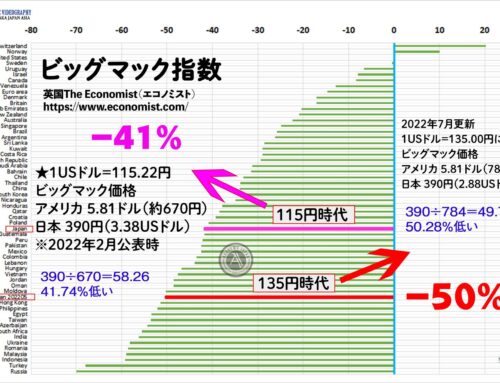 ビッグマック アメリカ 784円 日本では390円・ビッグマック指数 日本の購買力 アメリカの半分