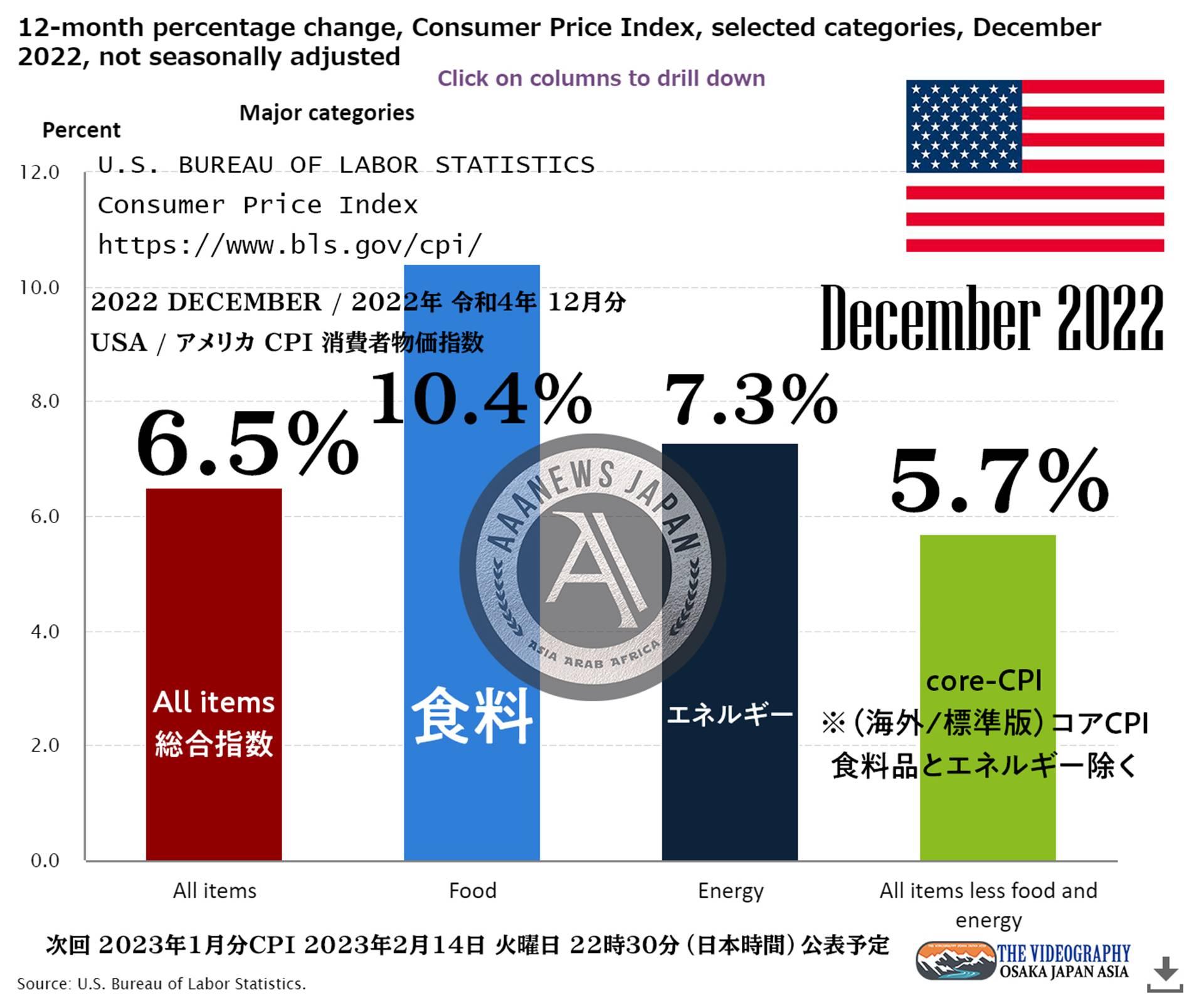 アメリカ 消費者物価指数 CPI CONSUMER PRICE INDEX – DECEMBER 2022 USA
