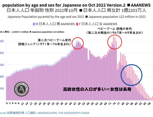 人口ピラミッド・日本人人口 2022年10月・総務省統計局 人口推計