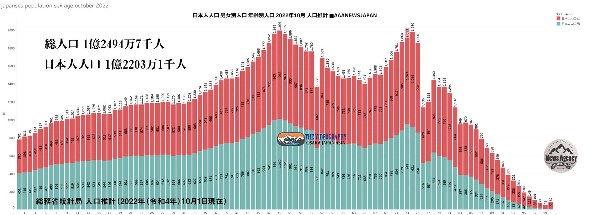 Tableau 日本の人口 年齢別 性差/男女別 グラフ。 データ可視化 データビジュアライゼーション Data journalism Data Visualization Data Visualizer 